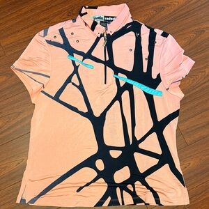 Jamie Sadock Pink and Black Graphic Golf Shirt